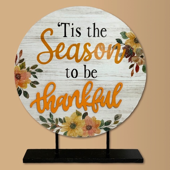!! Sold !! Autumn Table Decor Pedestal Sign Tis The Season To be Thankful - Picture 3 of 16